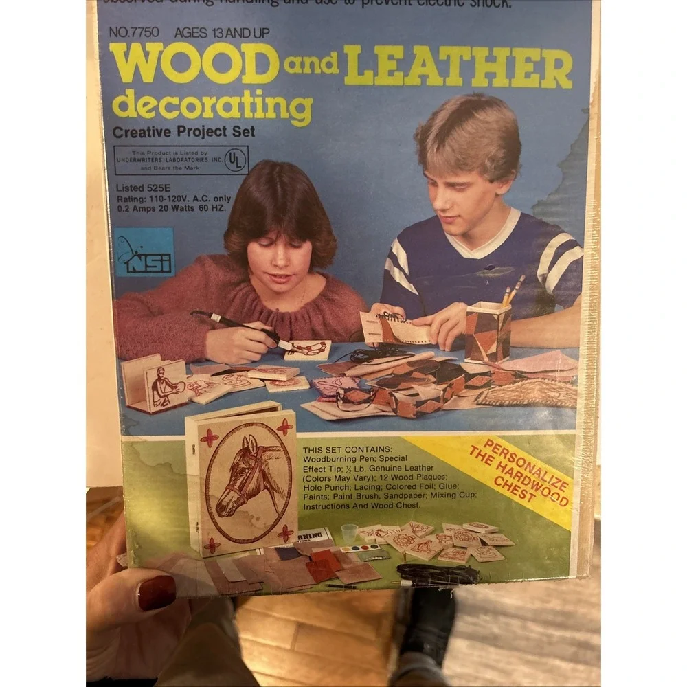 Vintage NSI Wood And Leather Craft Decorating Kit‎ –sealed Set 1970s Project Pen